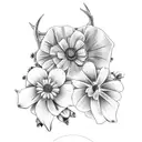 two whitetail deer antlers with a rose, marigold, morning glory and daisy tattoo design idea