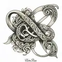 infinity sign intertwined with the names Adrian and Elyse tattoo design idea