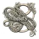 infinity sign intertwined with the names Adrian and Elyse tattoo design idea