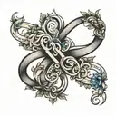 infinity sign intertwined with the names Adrian and Elyse tattoo design idea