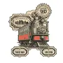 postage stamp with a train and street sign. tattoo design idea