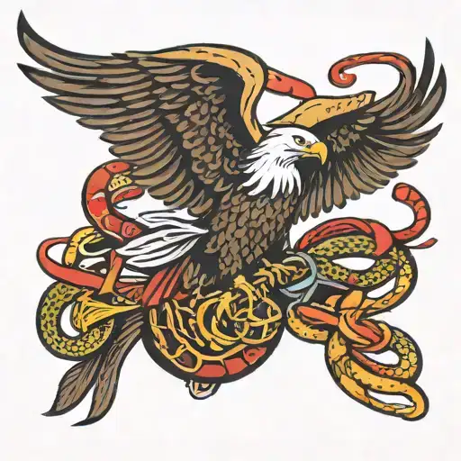 eagle holding snake intertwined tattoo design idea