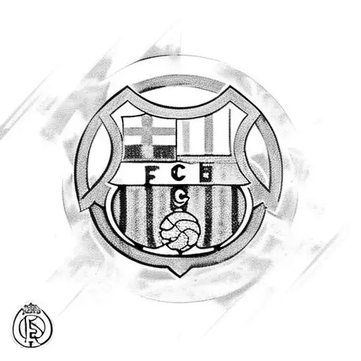 Mixing the Barcelona team logo half with the Real Madrid team logo half in one logo in a consistent artistic way and mix tattoo design idea