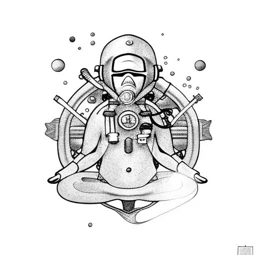 scuba diver meditating tattoo design idea