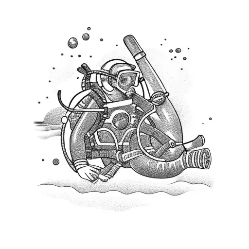 scuba diver sitting crossed legged tattoo design idea