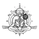 scuba diver meditating with a compass behind tattoo design idea