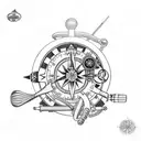 scuba diver meditating with a compass behind tattoo design idea