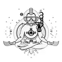 scuba diver meditating with a compass behind tattoo design idea
