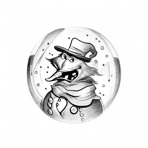 Scrooge with the three ghosts inside a snow globe tattoo design idea