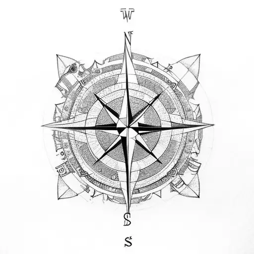 compass plus tiny dragon tattoo design idea