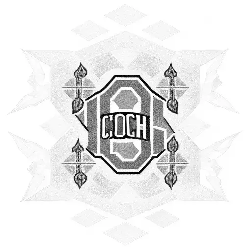 A geometric tattoo featuring the logos of Ohio State Buckeyes, Cleveland Browns, and Cincinnati Reds intertwined in a unique way tattoo design idea