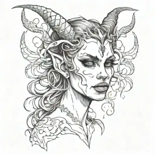 succubus demon face tattoo design idea