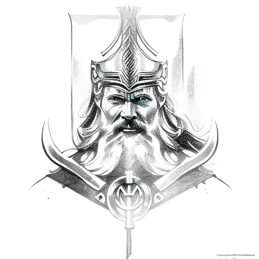 sleeve sketch in Scandinavian mythology gods Odin thor heimdal axes wigvisir run tattoo design idea