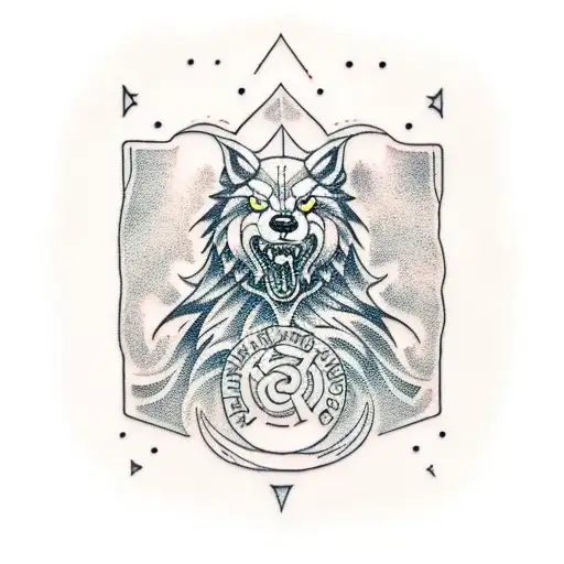 Norse Mythology God One Wolf Fenrir Runes tattoo design idea
