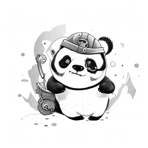cute panda explorer like teemo from league of legends where top half is coming out of wormhole tattoo design idea