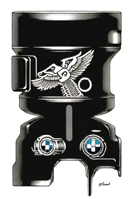 A realistic piston tattoo with the BMW logo incorporated tattoo design idea