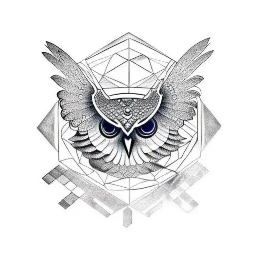 an owl with open wings and with geometrical shapes the body and the wings tattoo design idea