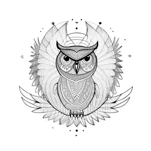 an owl with open wings and with geometrical shapes the body and the wings tattoo design idea