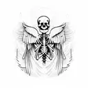 angel hugging skeleton tattoo design idea