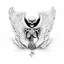 angel hugging skeleton tattoo design idea