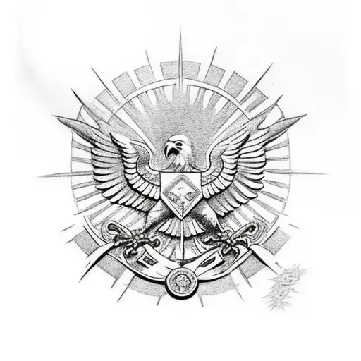 Incorporate the German eagle and the Philippines sun into a sketch-style tattoo, capturing the client's military passion tattoo design idea