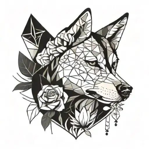 Husky mix dog with flowers growing tattoo design idea
