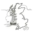 A detailed map of Scotland with a Viking longship sailing towards it tattoo design idea