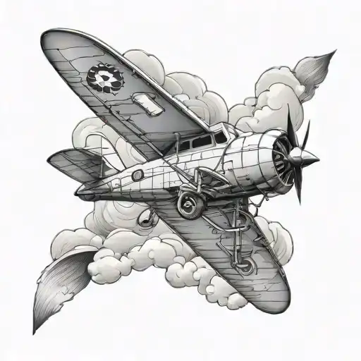 A black and grey tattoo of a vintage airplane soaring over the Colombian mountains tattoo design idea