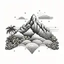 An abstract interpretation of South America's diverse landscapes, with a focus on Colombia's lush jungles and Andean mountain ranges, using dotwork style for a textured effect tattoo design idea