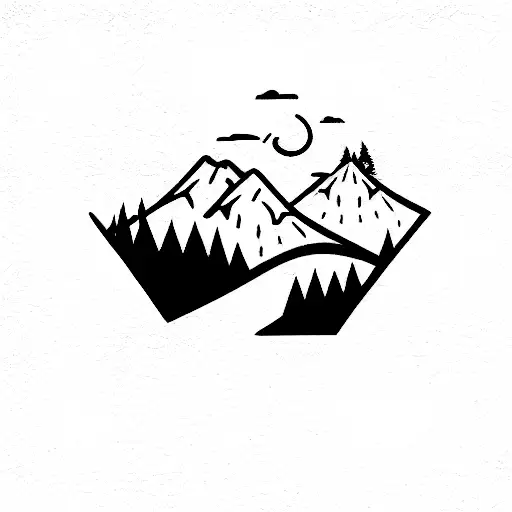 Waterfall in the mountains, peace dove, C shaped  tattoo design idea