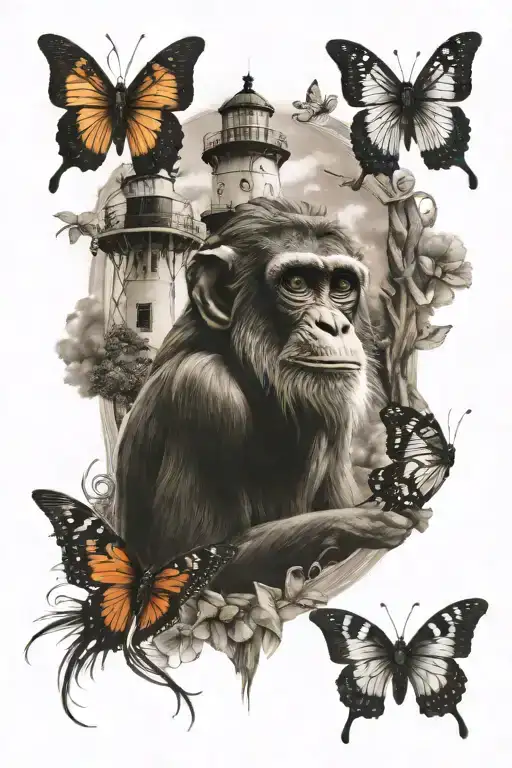 lighthouse dreamchatcher monkey elephant butterfly  tattoo design idea
