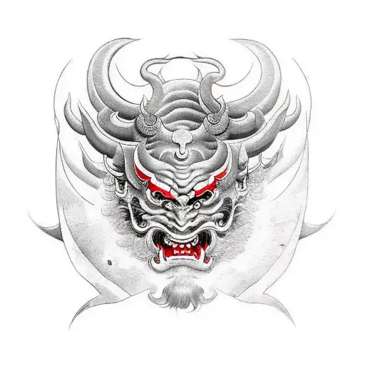 Premium Vector | Dark art japanese devil oni mask tattoo hand drawn  engraving style