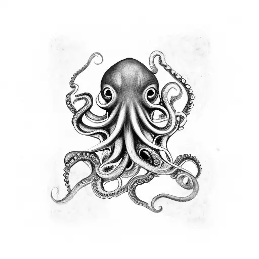 A surreal scene of octopus tentacles intertwined with black puzzle pieces and horror-themed elements tattoo design idea