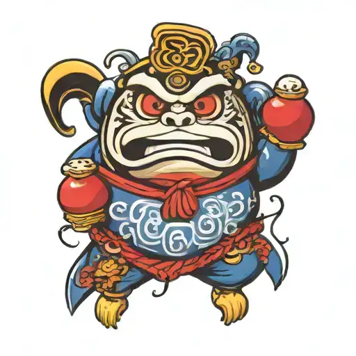 Combine the traditional Daruma doll with elements of Japan graffiti in a new-school style tattoo design idea
