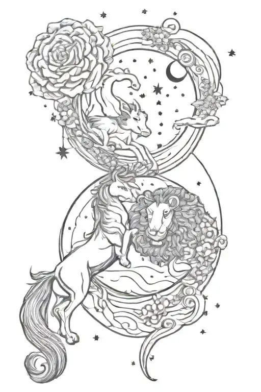 leo and capricorn love you to the moon surrounded tattoo design idea