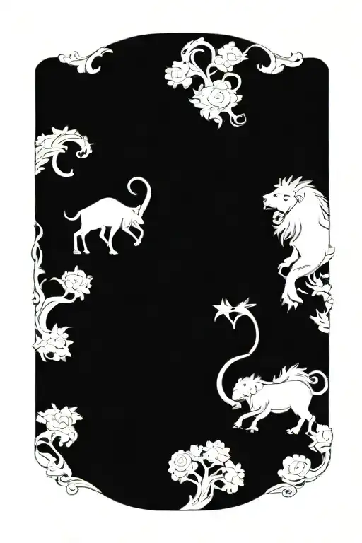 moon with leo lion and capricorn ram loving each other inside tattoo design idea