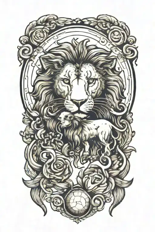 lion and ram in love inside a moon outline  tattoo design idea