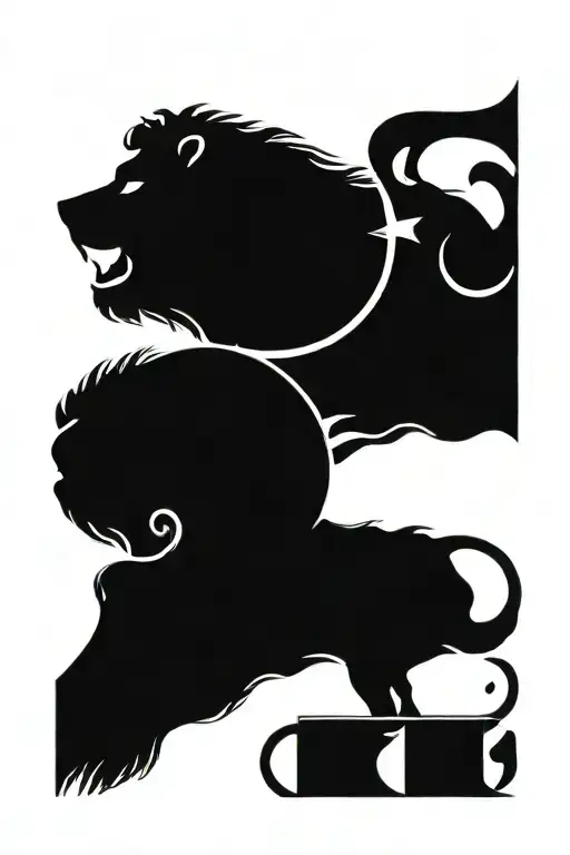moon with leo lion and capricorn ram loving each other inside tattoo design idea