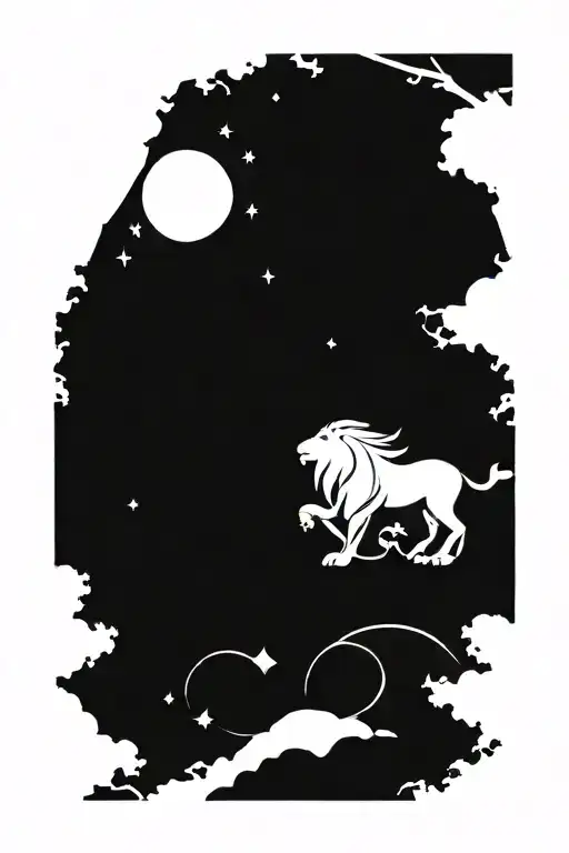 moon with leo lion and capricorn ram love inside representing tattoo design idea
