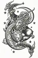 leo and capricorn love you to the moon surrounded tattoo design idea
