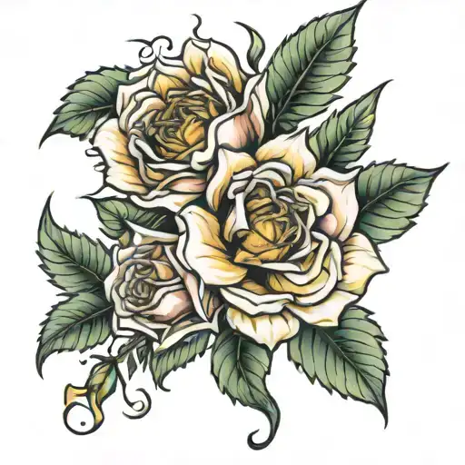 Rose, Sunflower, aloe Vera tattoo design idea
