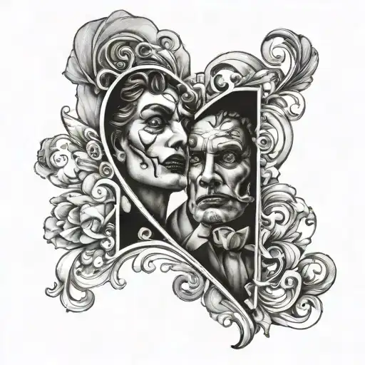 two face heart in a letter A black grey tattoo tattoo design idea