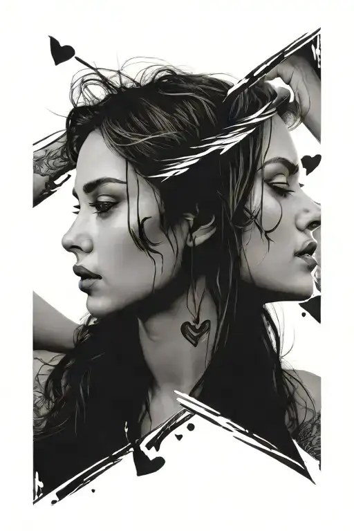 girl faces forming a heart shape tattoo design idea