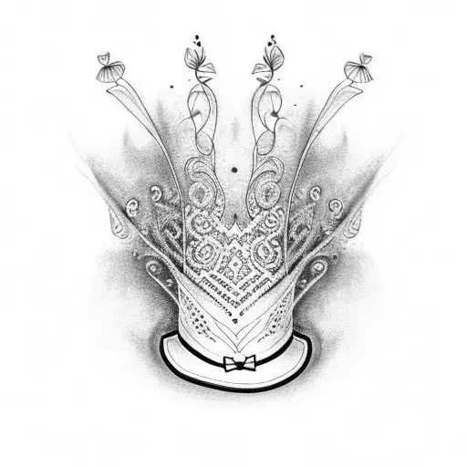 A dotwork tattoo of the Mad Hatter's hat with intricate patterns and details tattoo design idea