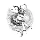 A black-grey tattoo of Alice falling down the rabbit hole with a mix of realistic and abstract elements tattoo design idea