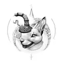 A black-grey tattoo of Alice falling down the rabbit hole with a mix of realistic and abstract elements tattoo design idea