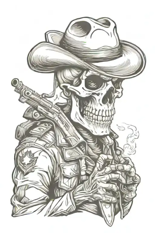 smoking military skull wearing cowboy hat tattoo design idea