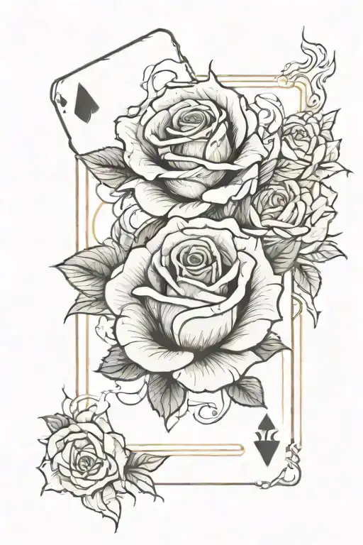 cards on fire, western, roses blooming tattoo design idea