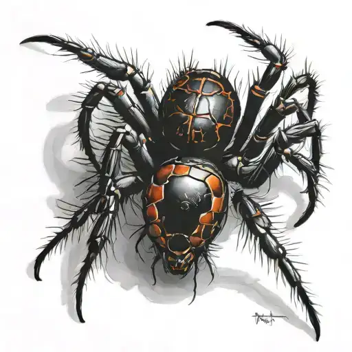 realistic black widow spider crawling tattoo design idea