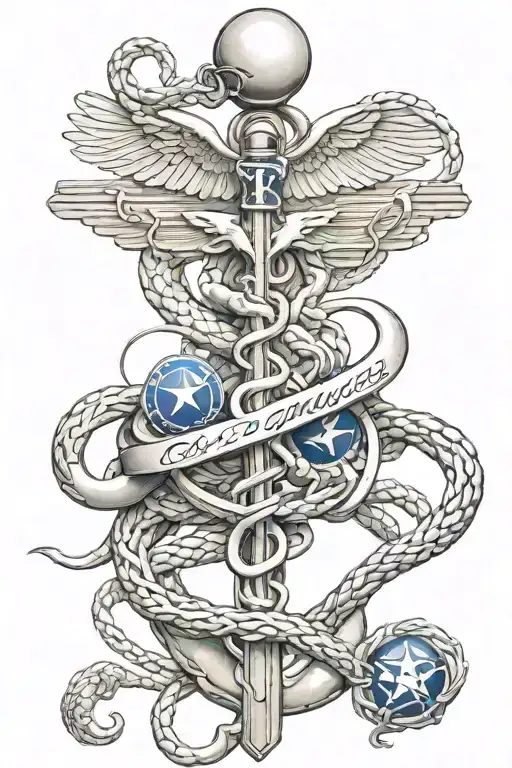 medical caduceus intertwined and Texas rangers World Series tattoo design idea